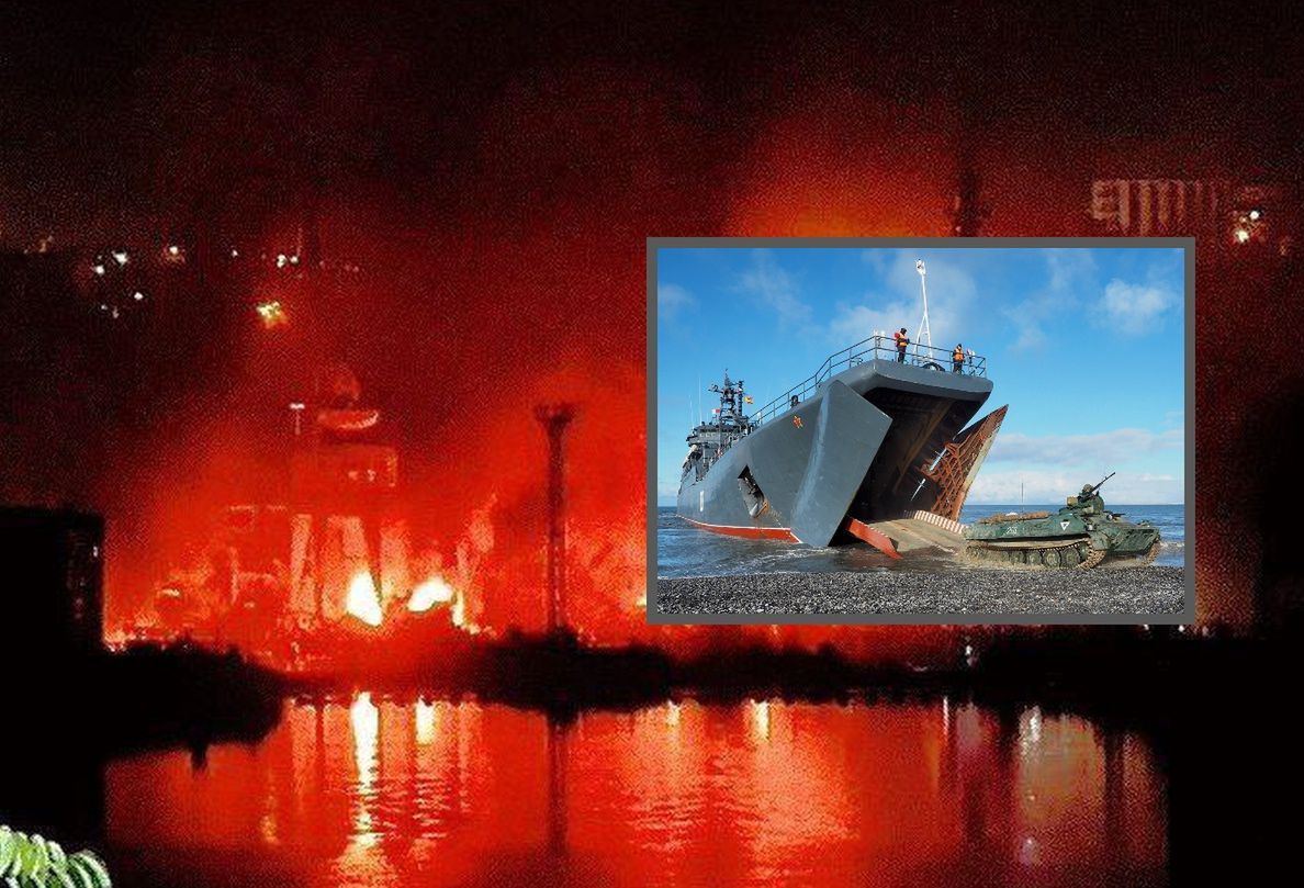 Trafiony. Rosyjski okręt spłonął, poważny cios we flotę na Krymie