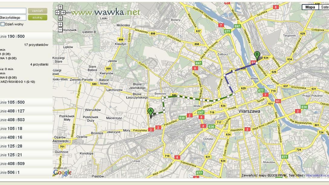 Wyszukiwarka połączeń komunikacyjnych dla Warszawy 1