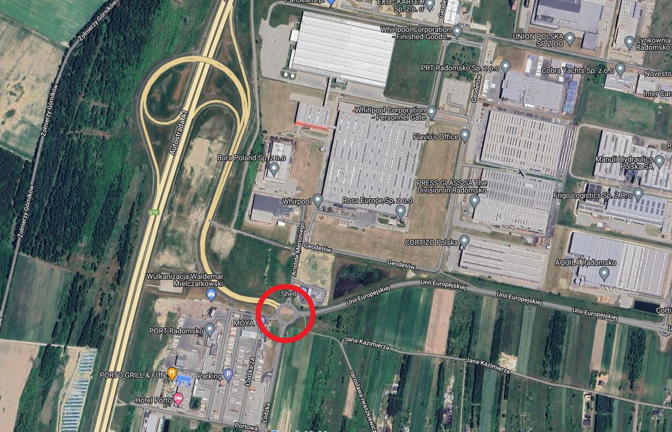 Lokalizacja ronda, którego remont sparaliżuje węzeł Radomsko na autostradzie A1