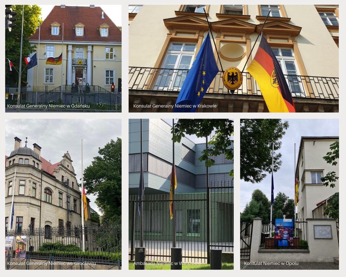 Na niemieckich przedstawicielstwach spuszczono flagi (Twitter)