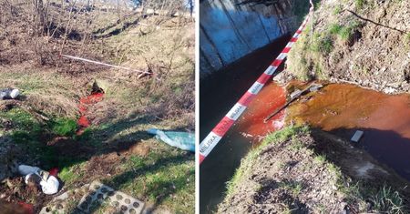 Czerwona woda w potoku w Tarnowie. Są wstępne wyniki badań substancji