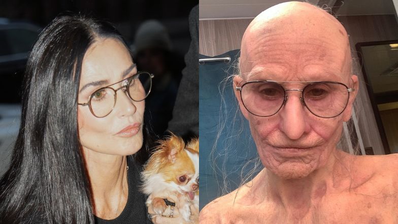 Demi Moore dressed as a bald old woman shocks on Halloween