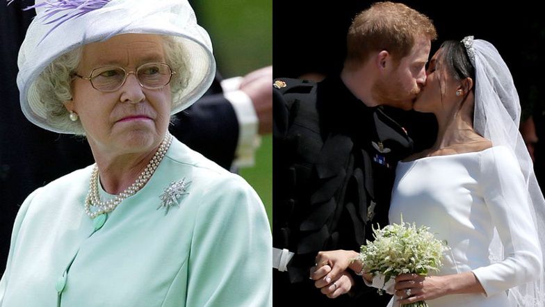Królowa Elżbieta II była zniesmaczona suknią ślubną Meghan Markle. Poszło o kolor. "Biel to kolor zarezerwowany dla PANIEN"