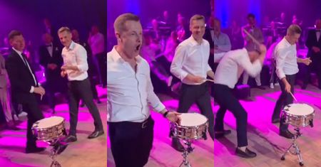 Bracia Mroczek odpięli wrotki na weselu Brzozowskiego. W konkursie z... waleniem w bęben nie mieli sobie równych. Fajnie? (WIDEO)