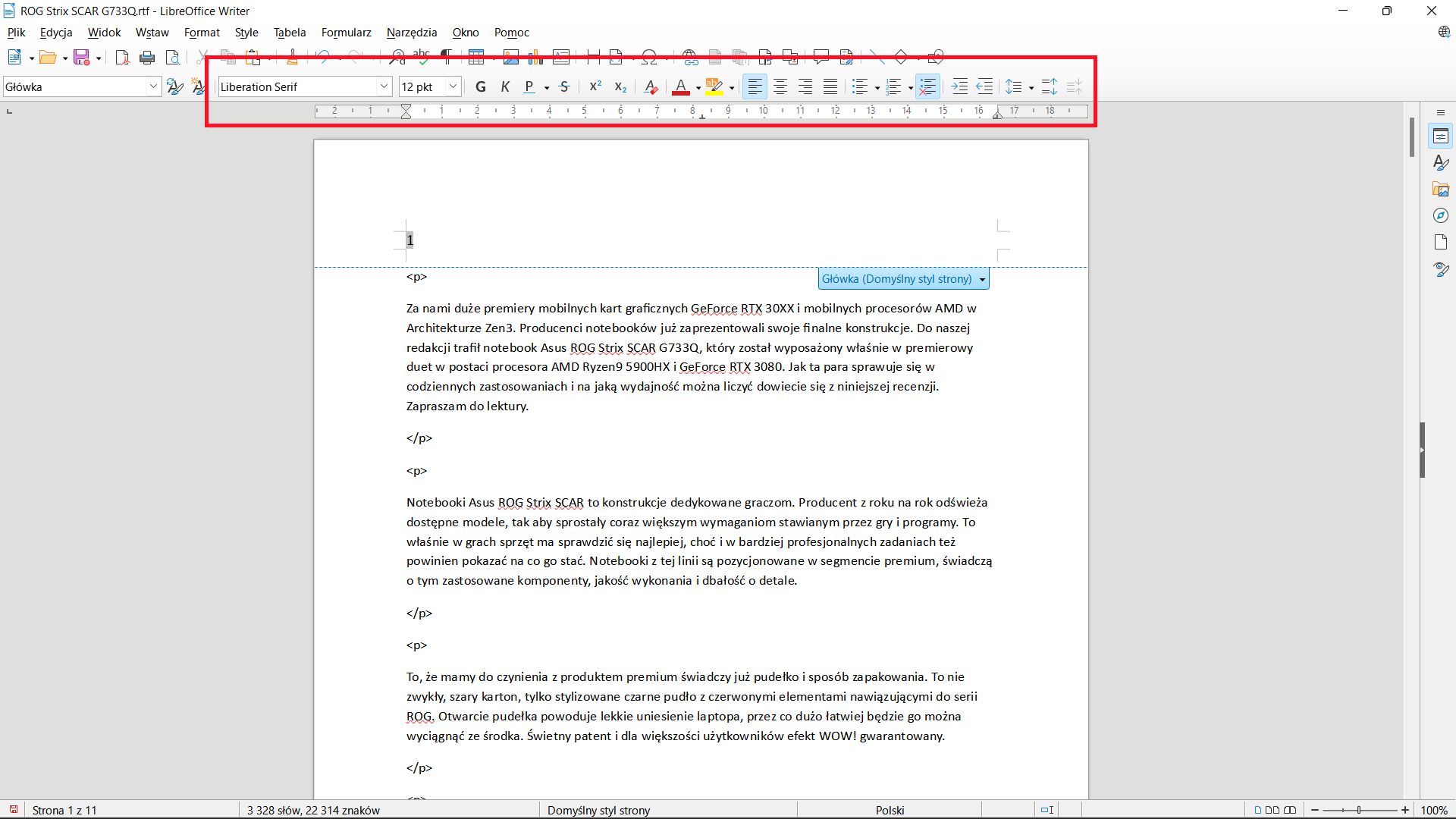 LibreOffice Writer: formatujemy nagłówek i numery stron