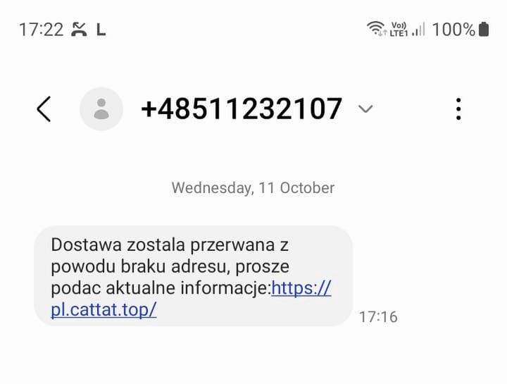 Fałszywa wiadomość SMS