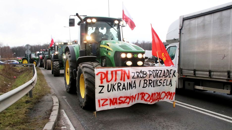 Proputinowski baner podczas protestu rolników
