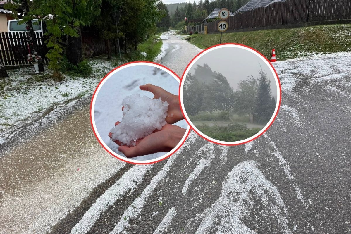 Załamanie pogody. Biało jak zimą. Czarne chmury, deszcz i silny wiatr