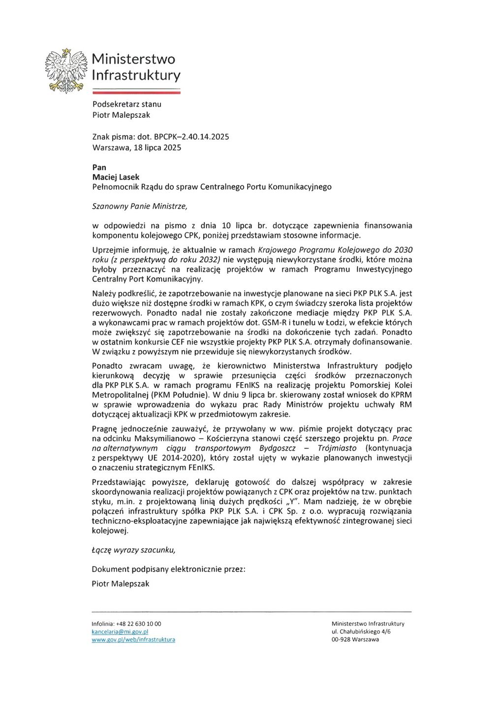 Odpowiedź Piotra Malepszaka na pismo Macieja Laska