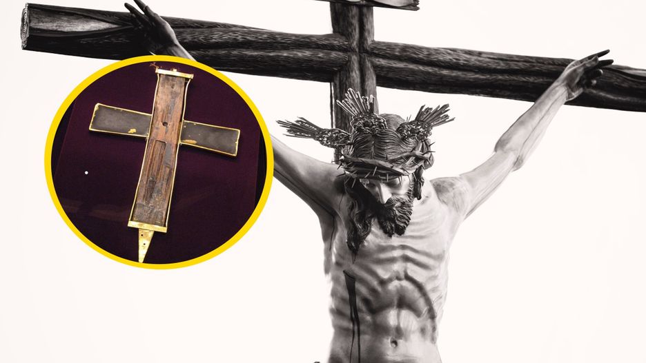 W kółeczku relikwia Prawdziwego Krzyża przechowywana w Skarbcu Imperialnym w Wiedniu