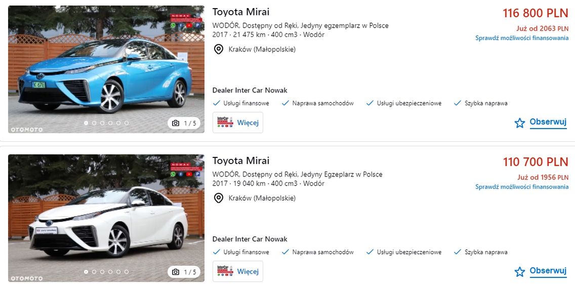 Dwa egzemplarze pierwszej Mirai na sprzedaż