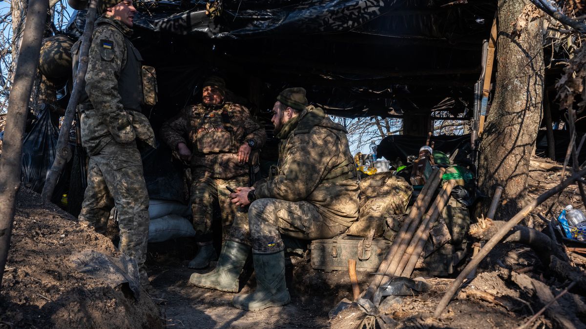 DONETSK OBLAST, UKRAINE - MARCH 25: Ukrainian infantrymen of the rifle battalion on position on March 25, 2024 in Donetsk Oblast, Ukraine. Border guards of the "Revenge" brigade, together with the infantrymen of the rifle battalion, maintain the defense at the intersection of the Kharkiv, Luhansk and Donetsk Oblasts. Soldiers can enter these positions, as well as leave them, only at night, because the drones of both sides are constantly flying in the sky. (Photo by Taras Ibragimov/Suspilne Ukraine/JSC "UA:PBC"/Global Images Ukraine via Getty Images)