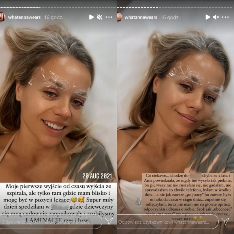 Anna Skura po wyjściu ze szpitala wybrała się na laminację brwi i rzęs