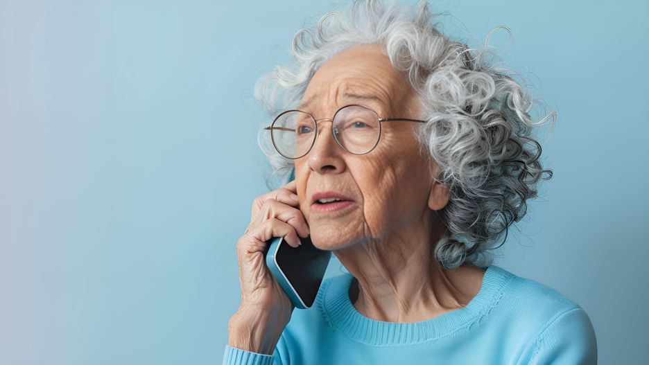 senior, starsza kobieta, telefon, rozmowa, emerytka, okulary, komunikacja, troska, technologia, kontakt, emocje, seniorzy, pomoc, lifestyle, rodzina, oszustwo telefoniczne, scam na seniora, oszustwo na wnuczka, oszustwa finansowe, zagrożenia internetowe, ochrona danych, niebezpieczna rozmowa