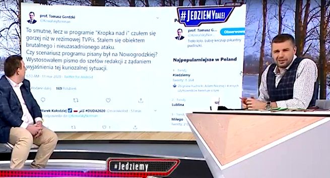W „#Jedziemy” w TVP Info pokazano tweet podszywający się pod marszałka Senatu. Rachoń: padliśmy ofiarą trollingu, przepraszamy