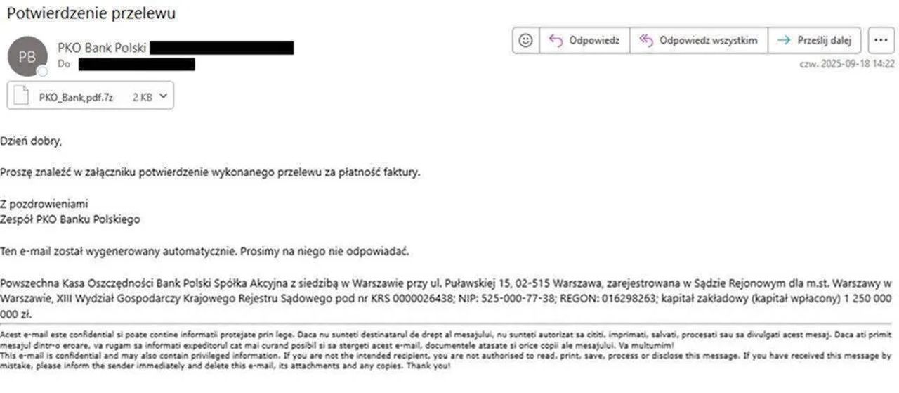 Przykład fałszywej wiadomości
