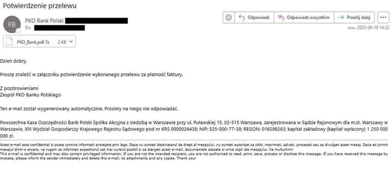 Przykład fałszywej wiadomości