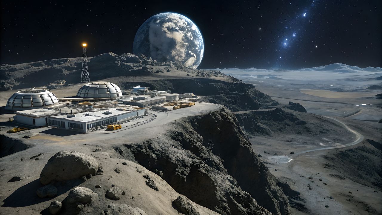 Space colony on the Moon, artistic concept