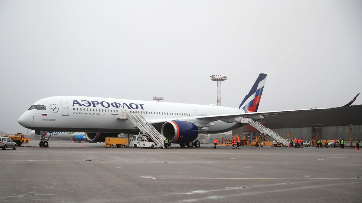 Na zdjęciu samolot Aeroflotu na lornisku