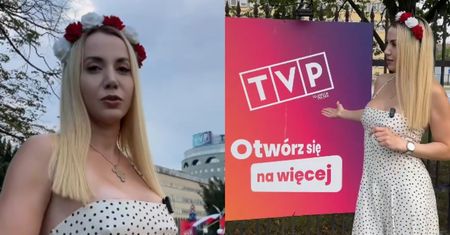 Marianna Schreiber grzmiała pod siedzibą TVP. Rosyjskie powitanie, udawany akcent i "rubelki od Putina"