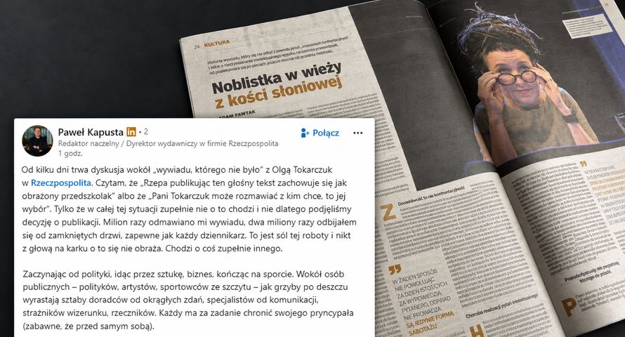 Kapusta o otoczeniu Tokarczuk: "Spin-szarlatani". Broni publikacji "Rzeczpospolitej"