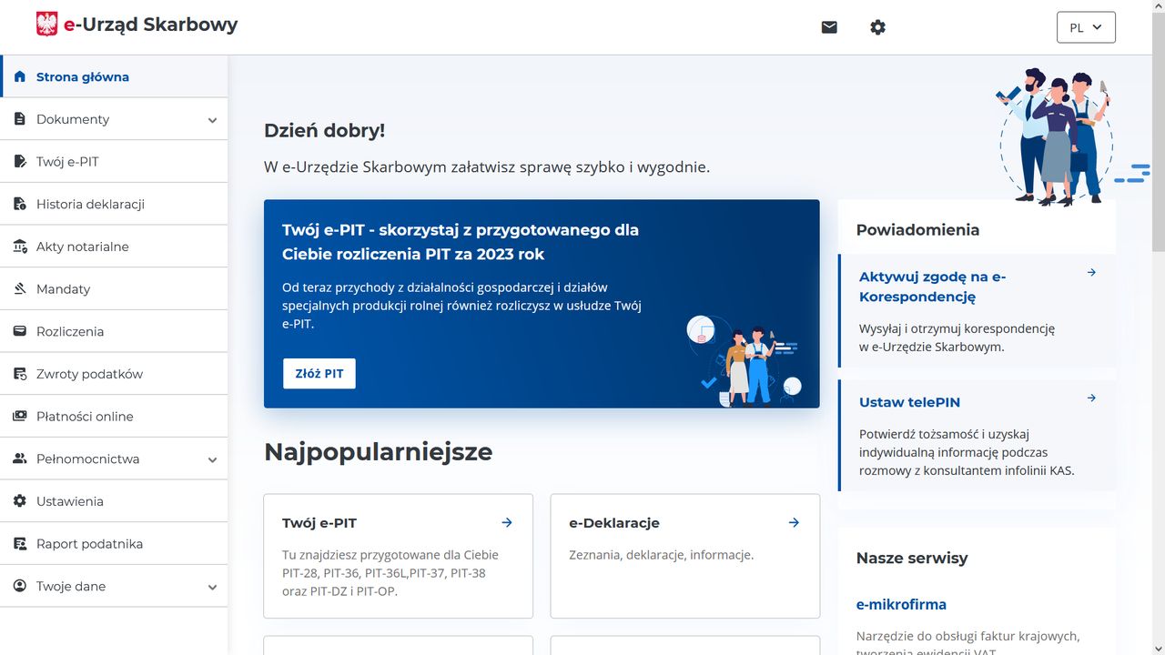 Twój e-PIT - ekran główny usługi