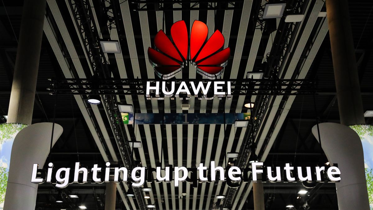 An illuminated logo above the Huawei Technologies Co. stand on the opening day of the MWC Barcelona at the Fira de Barcelona venue in Barcelona, Spain, on Monday, Feb. 28, 2022. Over 1,800 exhibitors and attendees from 183 countries will attend the annual event, which runs from Feb. 28 to March 3. Photographer: Angel Garcia/Bloomberg via Getty Images