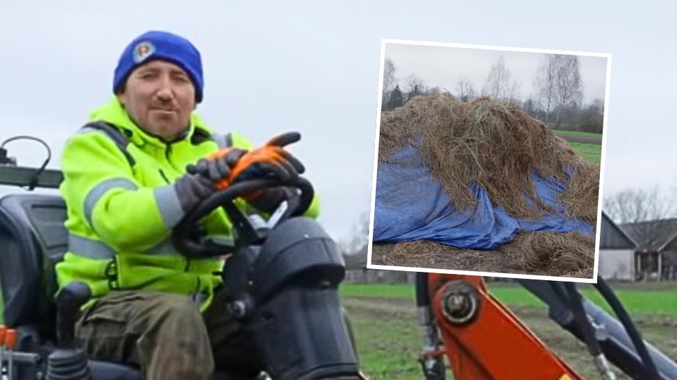 Andrzej z Plutycz z "Rolnicy. Podlasie" pokazał pokarm dla krów