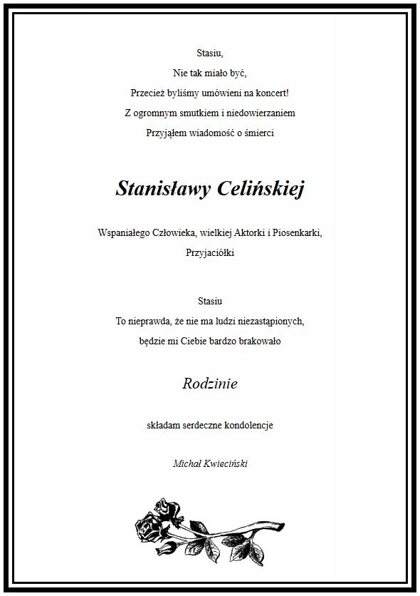 Nekrolog Stanisławy Celińśkiej