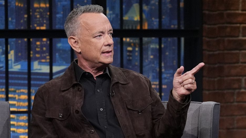 Late Night with Seth Meyers - Season 12LATE NIGHT WITH SETH MEYERS -- Episode 1580 -- Pictured: (l-r) Actor Tom Hanks during an interview with host Seth Meyers on October 30, 2024 -- (Photo by: Lloyd Bishop/NBC via Getty Images)NBCepisodic, nup_206124, double, air date 10302024, 2020's, select, 2024-2025