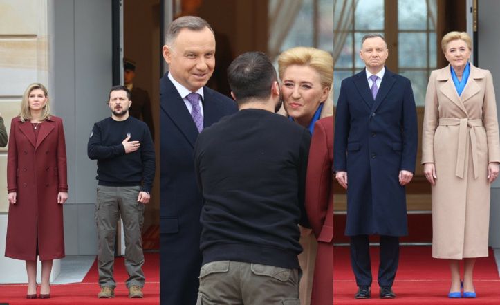 Andrzej Duda z małżonką witają Wołodymyra i Ołenę Zełenskich w Warszawie (ZDJĘCIA)