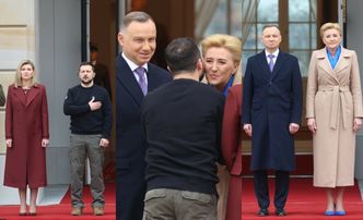 Andrzej Duda z małżonką witają Wołodymyra i Ołenę Zełenskich w Warszawie (ZDJĘCIA)