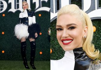 Uśmiechnięta Gwen Stefani w lateksowej stylizacji