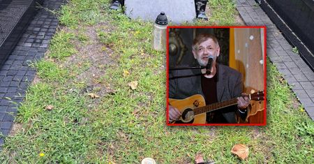 Kawałek materiału na grobie Macieja Zembatego. Bardzo smutny widok