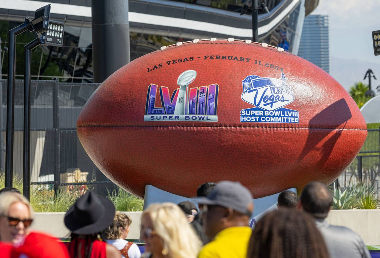 Visitors line up at the Super Ball at Allegiant Stadium on Wednesday, July 26, 2023, in Las Vegas.  (L.E. Baskow/Las Vegas Review-Journal/Tribune News Service via Getty Images)