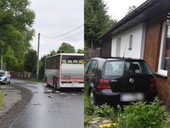 Śląsk: Pijany uderzył golfem w autobus. Potem wjechał do ogródka