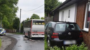 Śląsk: Pijany uderzył golfem w autobus. Potem wjechał do ogródka