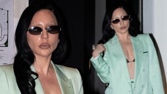 Odmieniona Lady Gaga w garniturze świeci stanikiem na ulicach Paryża. Fajna z niej biurwa?