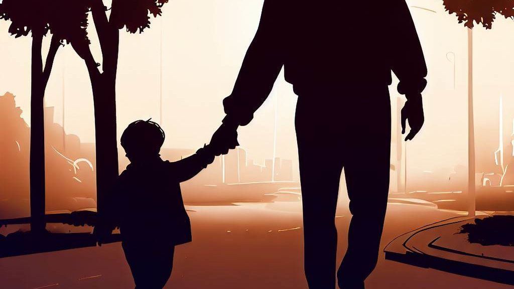 Widoczne sylwetki ojca i dziecka