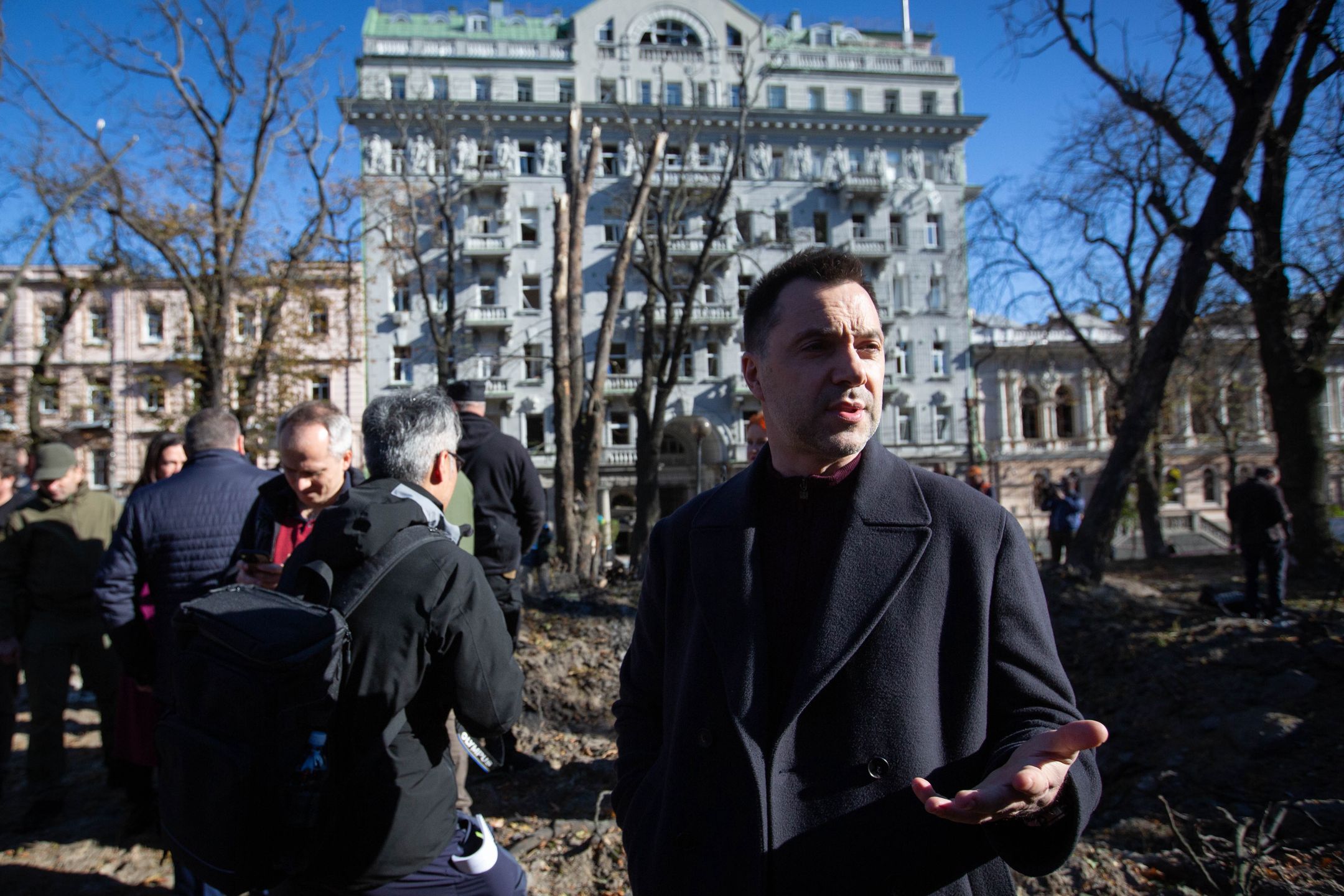 Adviser to Office of President of Ukraine Oleksii Arestovych
KYIV, UKRAINE - 2022/10/10: Adviser to Office of President of Ukraine Oleksii Arestovych seen at the site of the explosion of Russian missiles after a Russian missile attack in central Kyiv. From the first days of the Russian-Ukrainian war, Oleksii Arestovych became a popular blogger on YouTube, where he actually plays the role of a speaker for the Ukrainian authorities. (Photo by Oleksii Chumachenko/SOPA Images/LightRocket via Getty Images)
SOPA Images
oleksii mykolaiovych arestovych, oleksiy arestovych, ukrainian intelligence officer, lieutenant colonel, blogger, political, military columnist, presidential adviser, explosion site, russian shelling, shelling, missile strike, russian missile attack, russia-ukraine conflict, war crisis