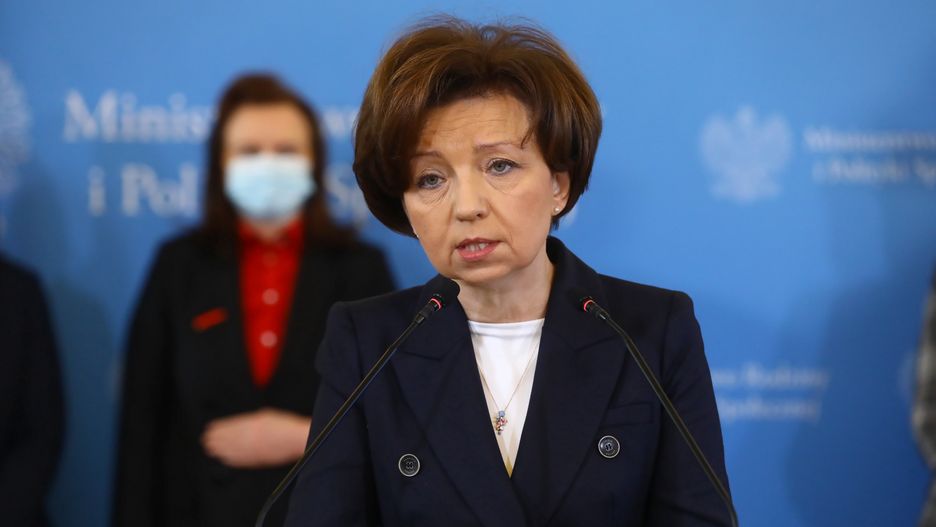 Warszawa, 17.01.2022. Minister rodziny i polityki społecznej Marlena Maląg wzięła udział w briefingu prasowym dot. Polskiego Ładu, 17 bm. w Mazowieckim Urzędzie Wojewódzkim w Warszawie. (aldg) PAP/Rafał Guz