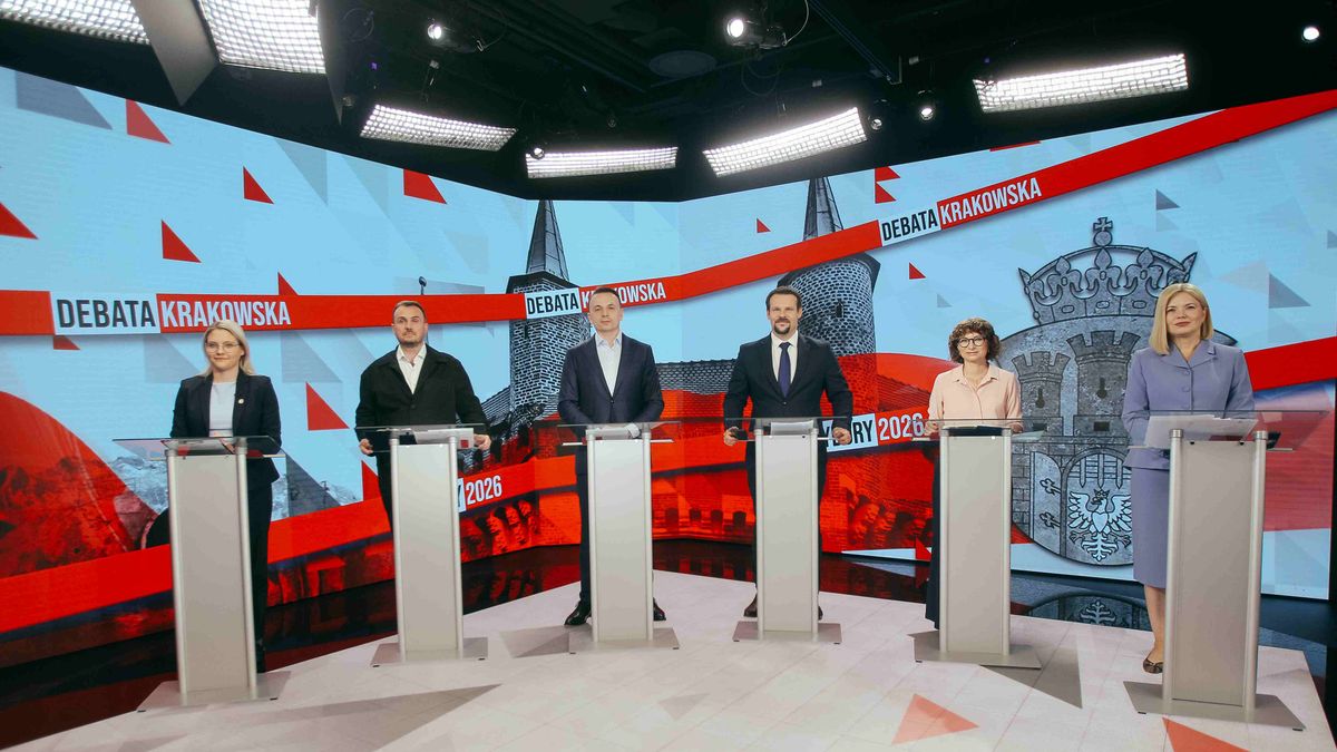 FOT ARTUR HOJNY / SE /WARSZAWADEBATA KANDYDATOW NA PRTEZYDENTA KRAKOWAN/Z OD (L)  ALEKSANDRA OWCA BARTOSZ BOCHENCZAK LUKASZ GIBALA MICHAL DREWNICKI DARIA GOSEK POPIOLEK MONIKA PIATKOWSKADEBATA WYBORY NA PREZYDENTA KRAKOWA KANDYDACI02.09.2026WSZYSTKIE ZDJECIA NA HTTP: //AGENCJA .SE.COM.PL