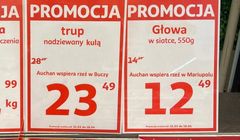 „Trup nadziewany kulą” - w sklepach Auchan etykiety o inwazji Rosji na Ukrainę