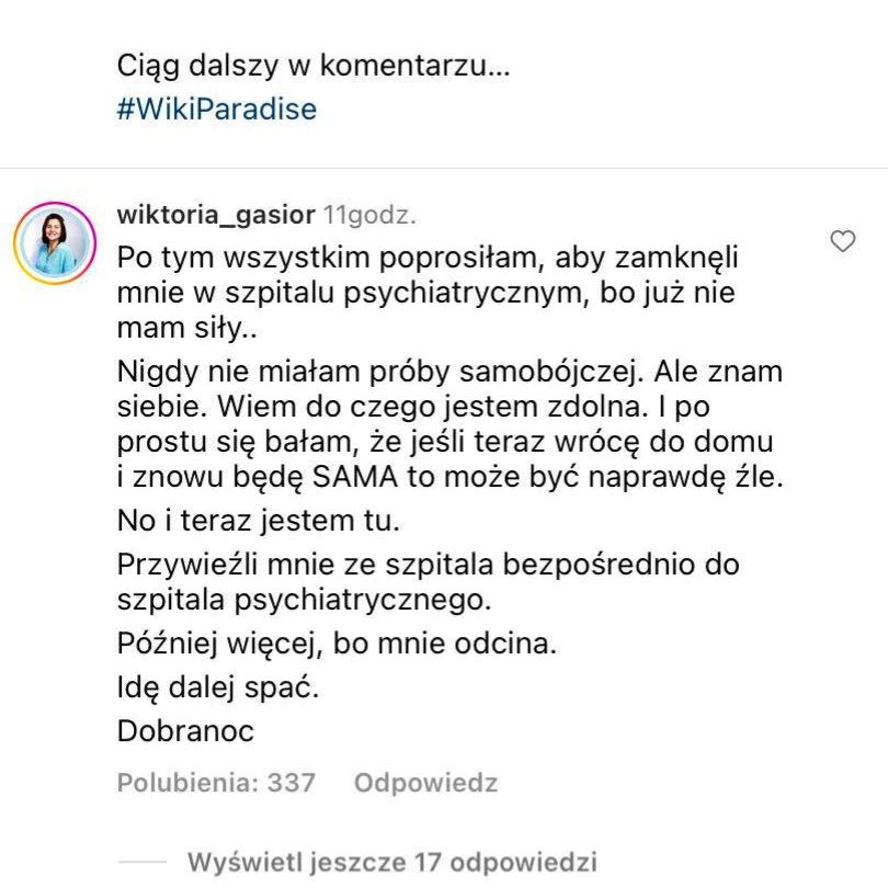 "Hotel Paradise". Wiktoria Gąsior trafiła do szpitala psychiatrycznego