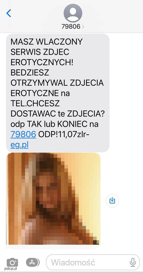 Przykładowa treść SMS-a od oszustów