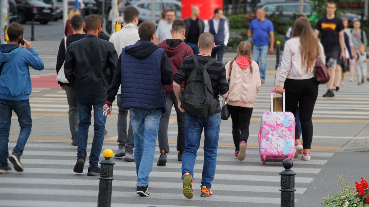 Ulica; Warszawa; ludzie; przejście dla pieszych; społeczeństwo; obywatele; mieszkańcy; stolica; emerytury; renty; świadczenia