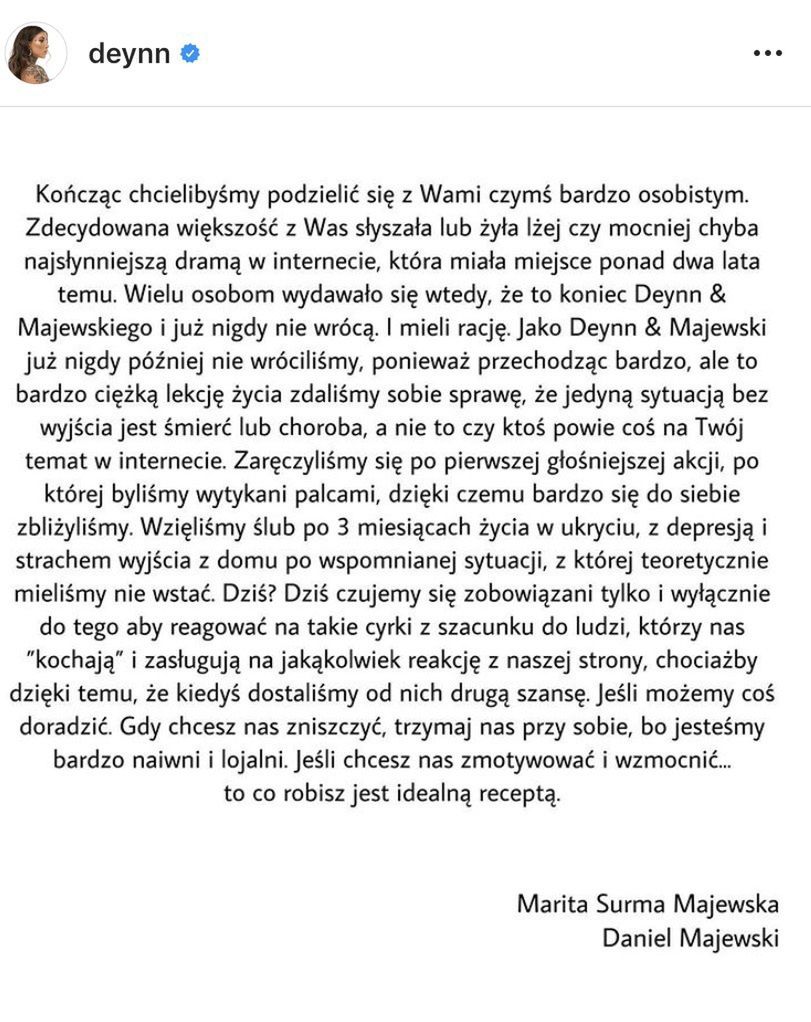 Oświadczenie Deynn i Majewskiego