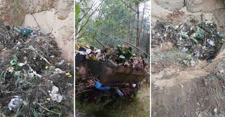 W środku lasu wykopany dół, a w nim… odpady z parafialnego cmentarza