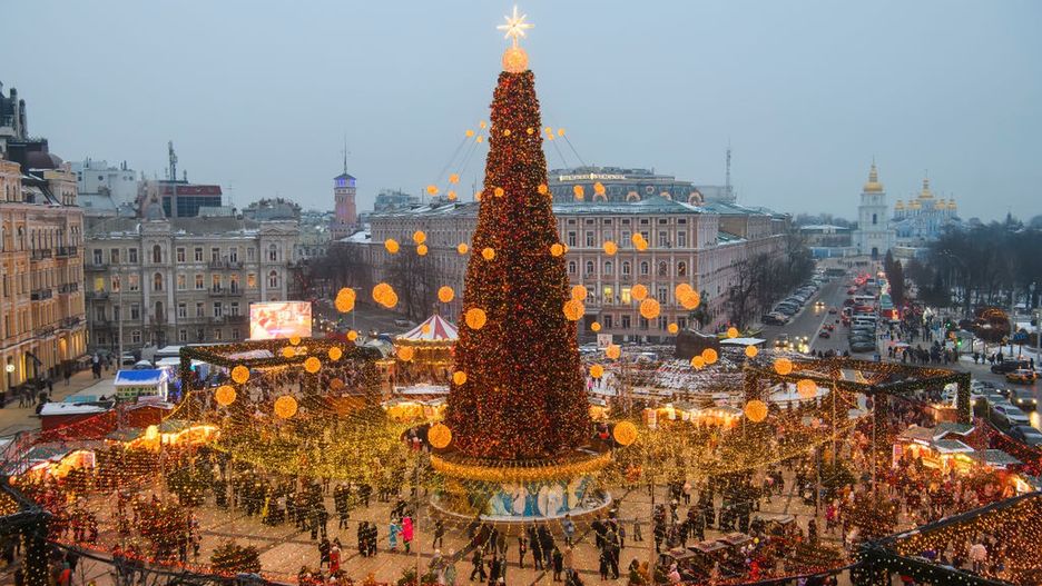 Christmas And New Year Celebration In Kyiv, Ukraine
Aerial view of Christmas tree at the St Sophia Sofiyska square in central Kyiv, Ukraine. December 27 2021 (Photo by Maxym Marusenko/NurPhoto via Getty Images)
NurPhoto
nurphoto, building, outdoor