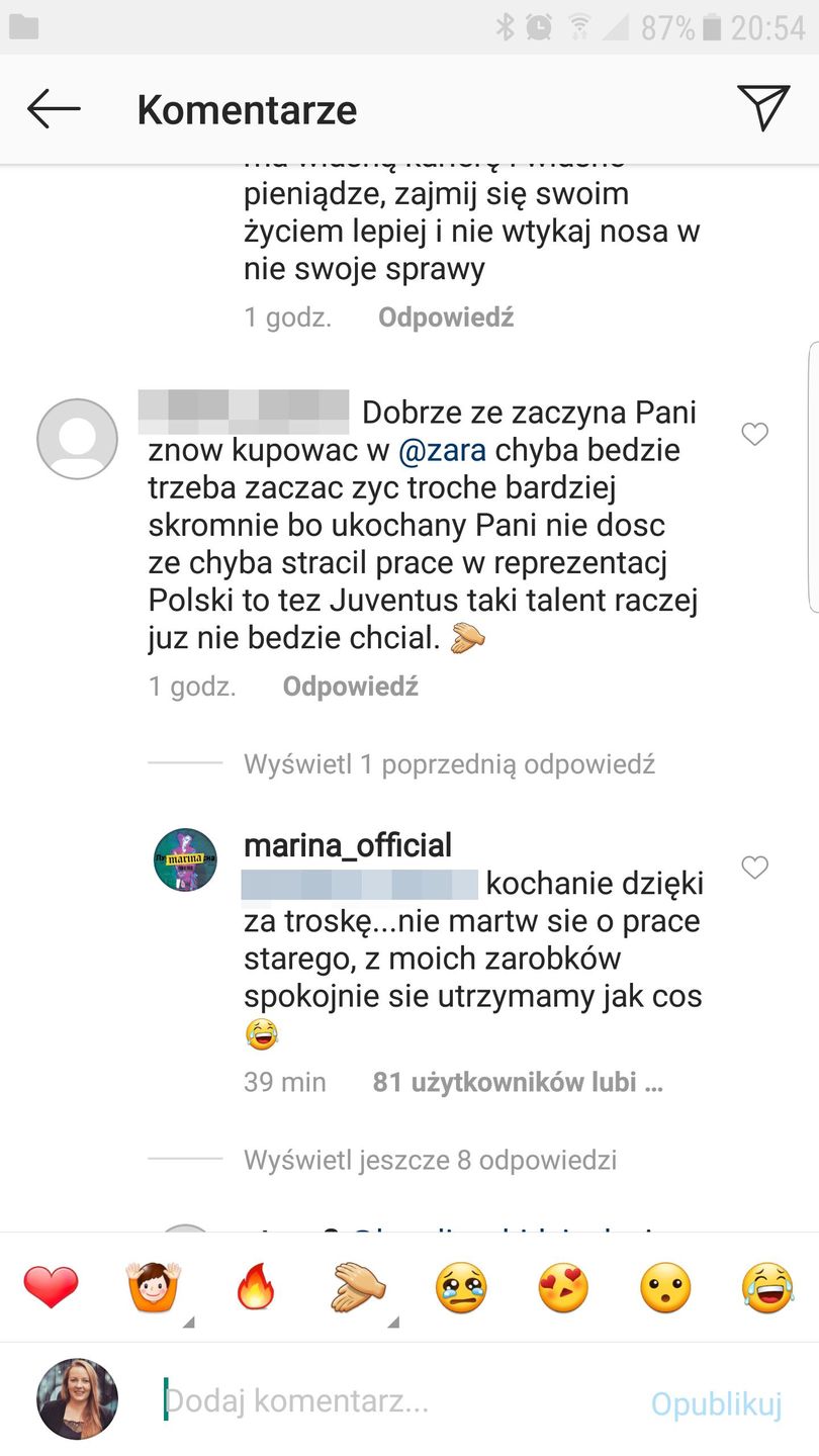 Marina odpowiedziała fance